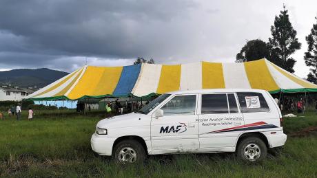 Mt Hagen Community Outreach Event MAF_tent and MAF car