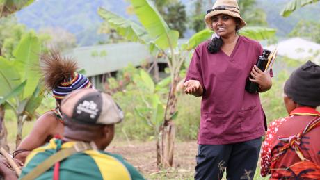 Doctor Camy educating on dental care