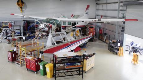P2-WET being worked on in the hangar in Mareeba