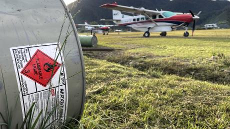 view from fuel yard Telefomin to parking area with 2 MAF planes
