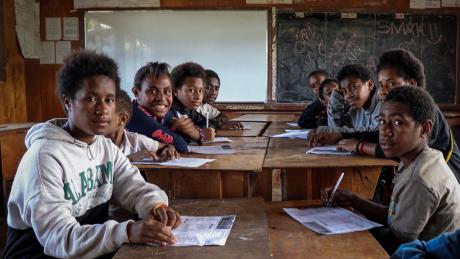 Ginitoka Primary Students, pose during a class time