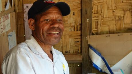 Patrick Dixon in his aid post at Yambaitok