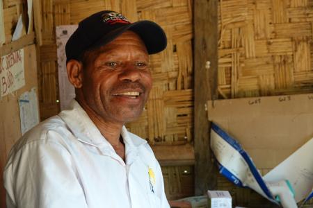 Patrick Dixon in his aid post at Yambaitok