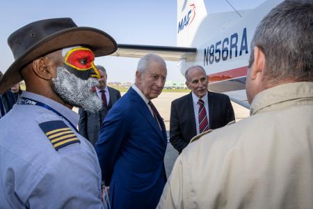 Joseph Tua, King Charles, Dave Fyock and Simon Wunderli in front of the new MAF aircraft