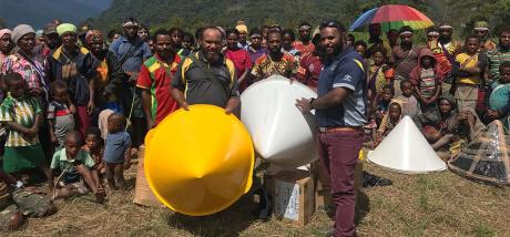 Miok Michael showing the cone markers in appreciation of RAA