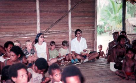 1974 the Shaw family sitting with the Samo people