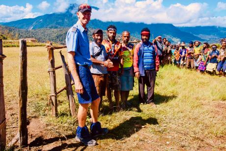 Pilot Richie Axon greeting the village leaders