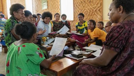 group of women in church discussing matters in a small group