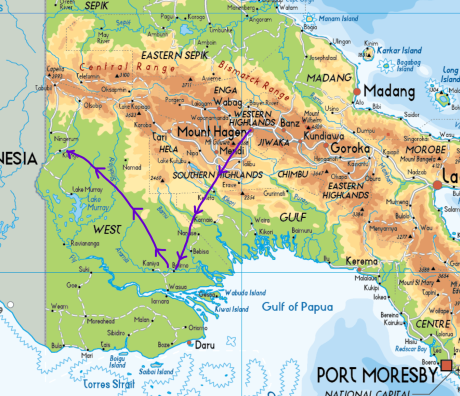 Map of the intented route Mt. Hagen - Balimo - Kiunga
