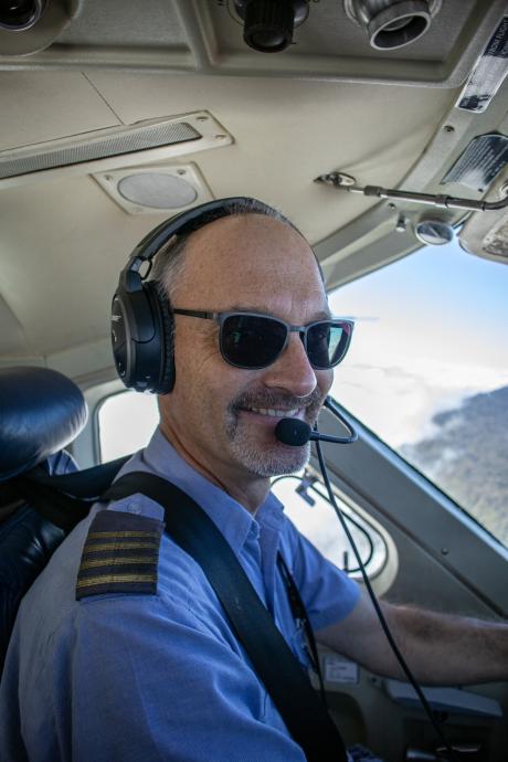 A pilot in the cockpit