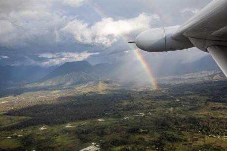 A rainbow seen from a small plane