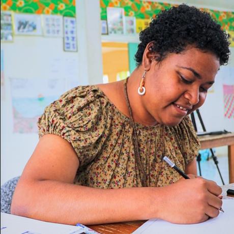 Course participant Gail Maru, doing class work at Salem.