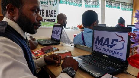 Jacob Jepter, a student participant from the Discipleship Training School, is pictured operating a laptop during a BCT session