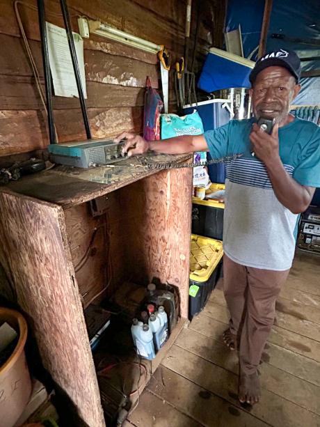 A man talks on a radio