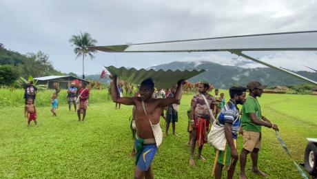 Unloading building material from P2-AFD for a health center