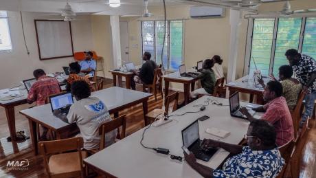 Buka participants working hands-on with a computer during the training session. (Photo supplied)